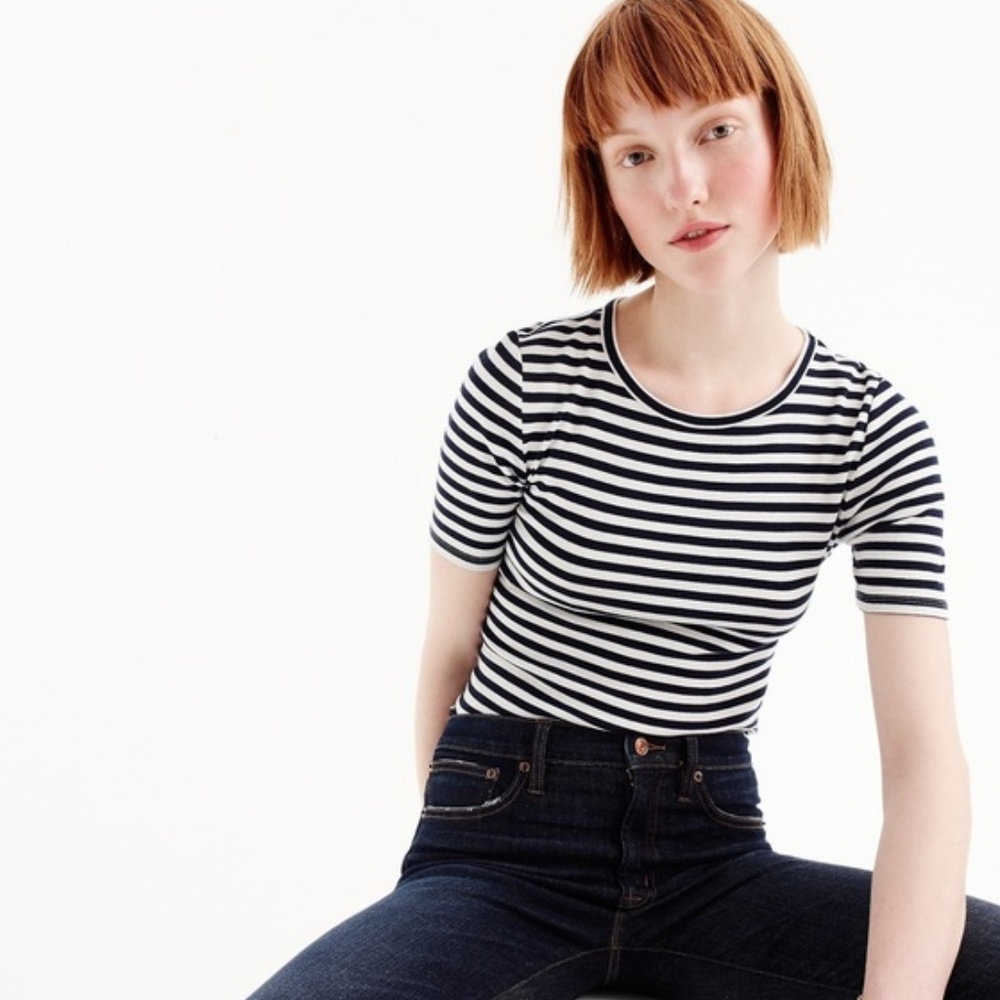 J. Crew Navy and White Striped Short Sleeve Tee